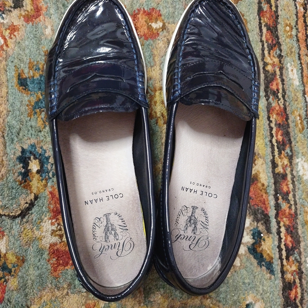 Cole Haan Pinch Maine Classic Loafers Women's Black Wet Shiny Leather Shoes Sz 9 - Picture 5 of 8